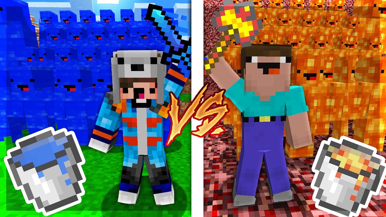 THỬ TH&Aacute;CH C&Ugrave;NG NOOB ĐỘI QU&Acirc;N LAVA V&Agrave; NƯỚC TRONG MINECRAFT
