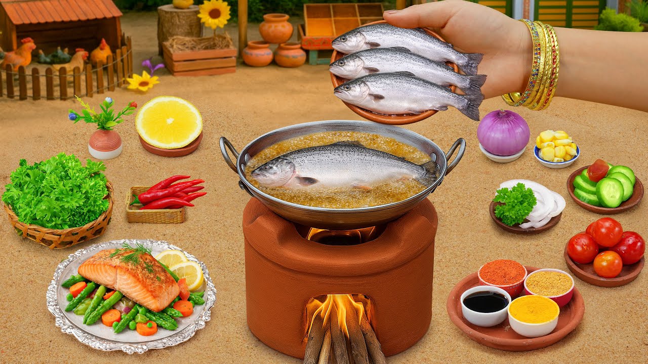 Salmon Fish Food 🍣 Delicious Miniature Cooking Masala Grilled Salmon Fish😋Tara Mini Food