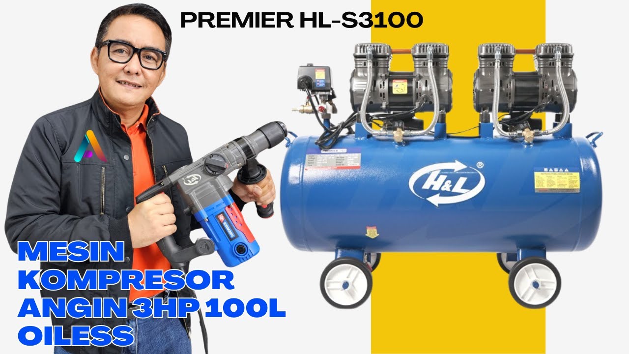 Cocok Untuk Perbengkelan dan Produksi - Mesin Kompresor Angin 3HP 100L Oilless Premier HL-S3100