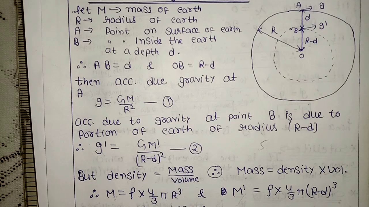 Variation of g with Depth || Variation of acceleration due to gravity with depth