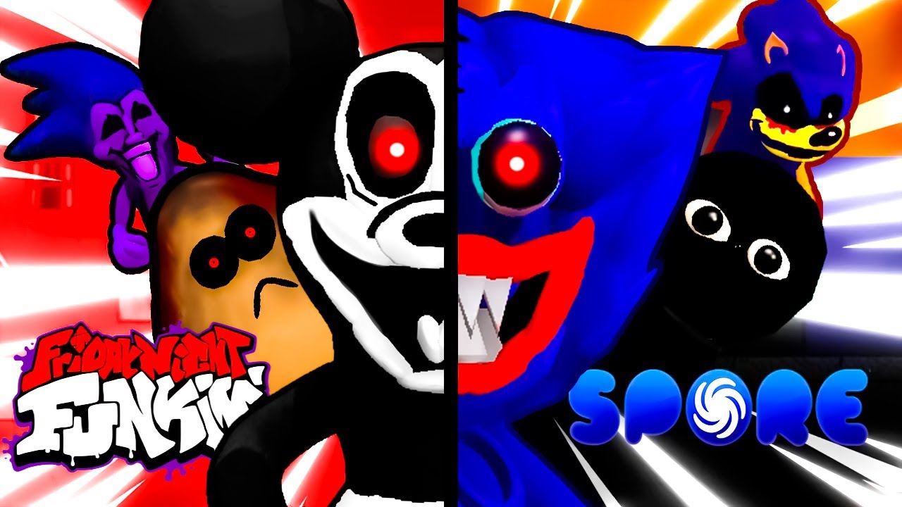 Pou Bob Mickey Sonic y Huggy Wuggy de PESADILLA en SPORE | CREANDO PESADILLAS FNF