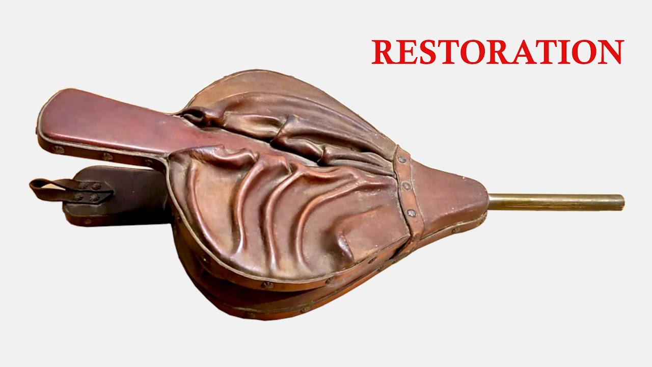 Vintage Leather Bellows for kindling a fire in a fireplace / Restoration