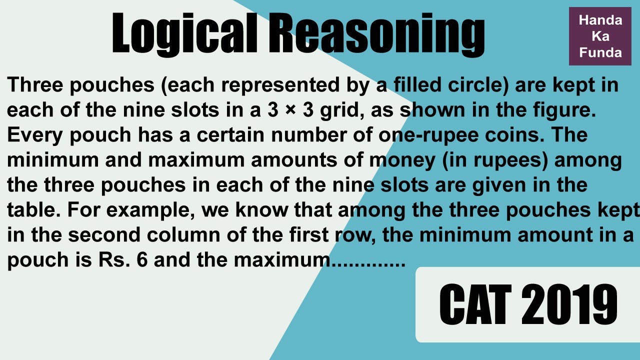 CAT 2019 - Logical Reasoning - Filling missing values - Pouches are placed in columns and rows