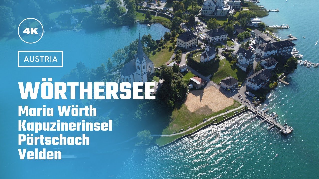 WÖRTHERSEE - Maria Wörth, Kapuzinerinsel, Pörtschach, Velden - aerial views of the lake - in 4K