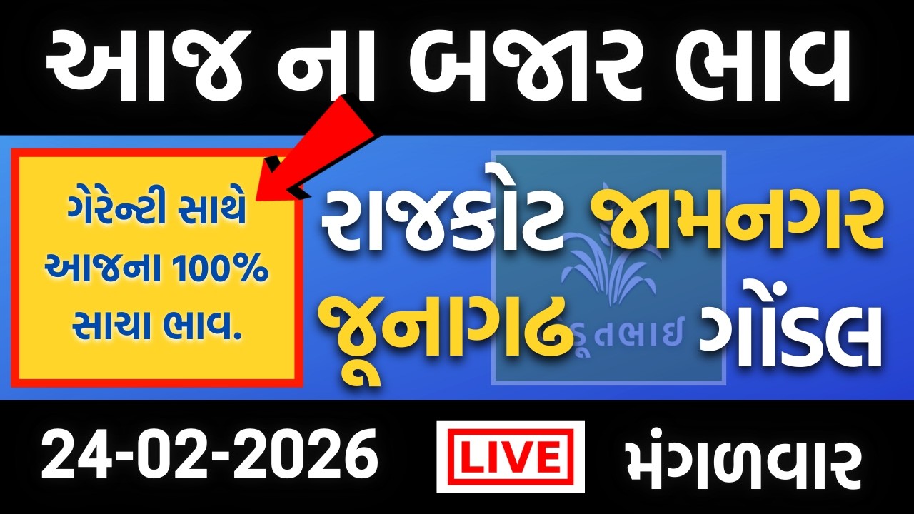 આજના 100% સાચા બજાર ભાવ | 24 02 2026 | રાજકોટ, ગોંડલ, જામનગર, જૂનાગઢ | ગોંડલ માર્કેટ યાર્ડ ના ભાવ