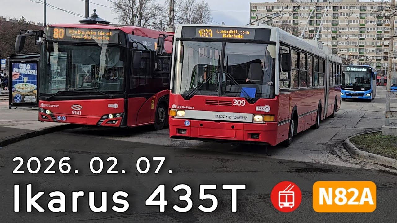 Ikarus 435T nosztalgia trolibusz a N82A trolibuszvonalon Budapesten