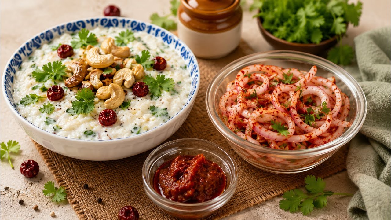 Cooling Curd Rice with Zesty Onion Laccha – A South Indian Delight!”