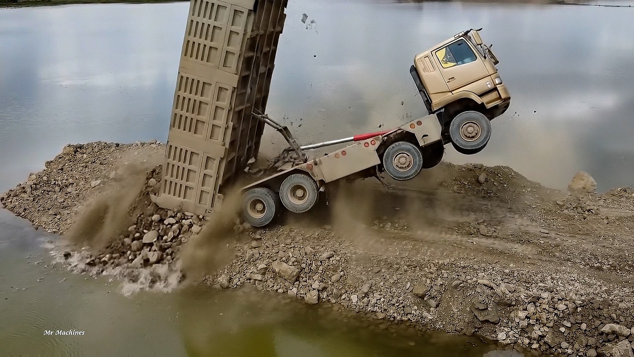 OMG! Masterclass Heavy Equipment Road Build- Bulldozer Spreading Pile Of Stone Vs Dump Truck Unload