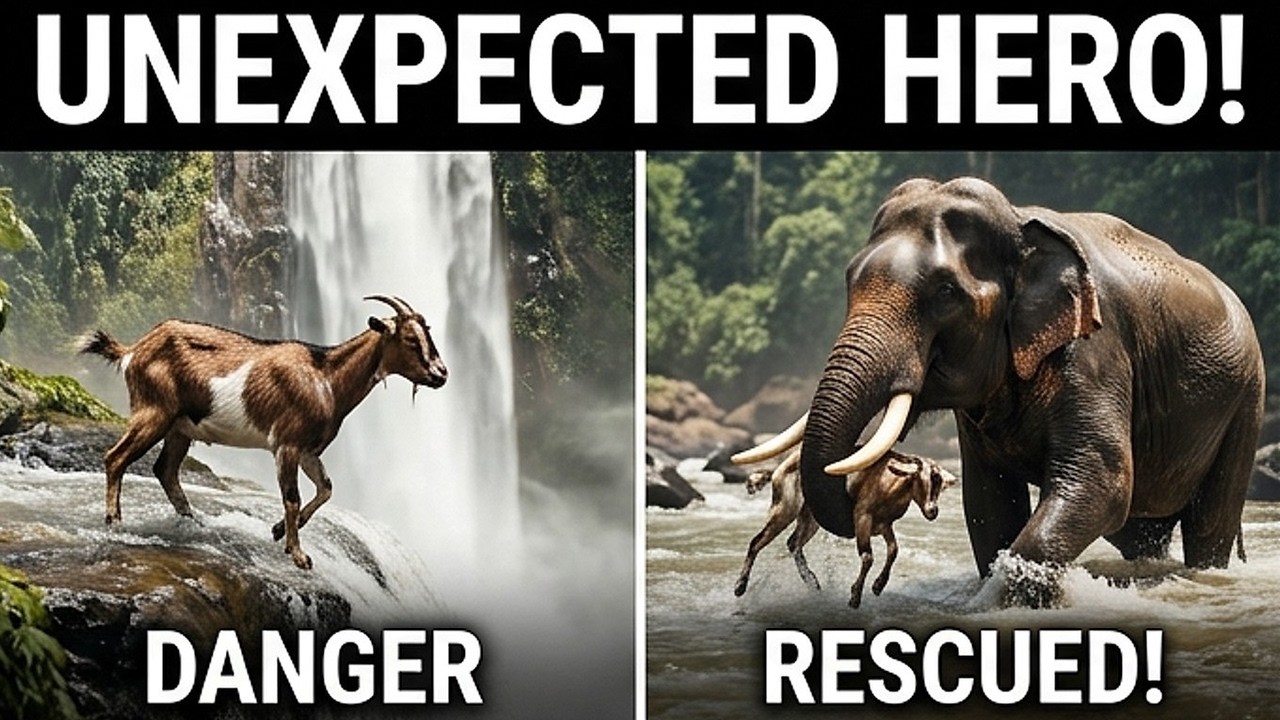 Elephant Saves Goat from Mountain Waterfall  Emotional Animal Rescue Story That Will Make You Cry