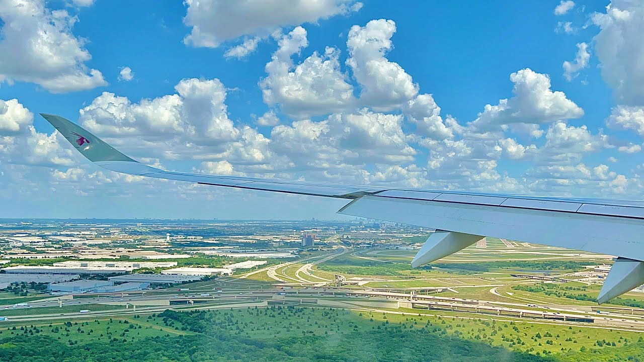 Qatar Airways القطرية Airbus A350-1000 Approach and Landing @Dallas/Fort-Worth International Airport