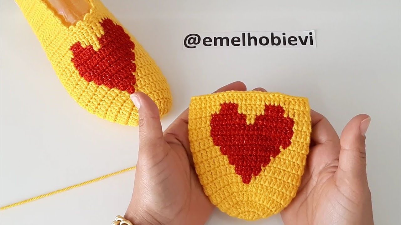 Kalp Desenli Kolay Patik Yapımı.37 Numara İçin / Crochet Heart Slippers
