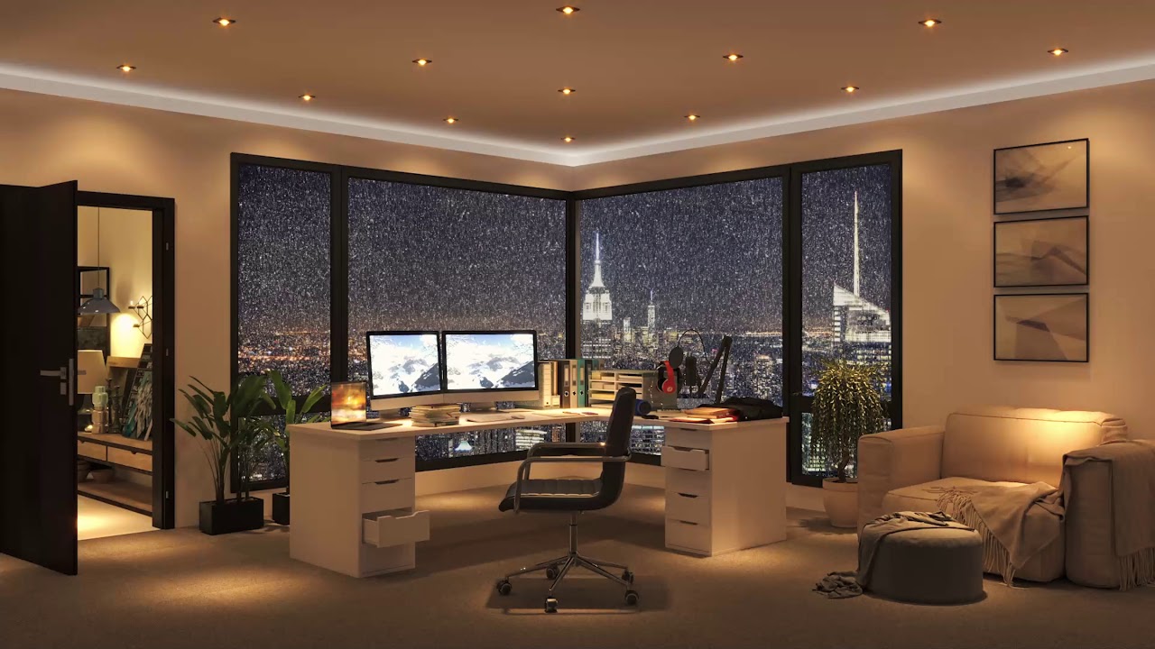 Snowy Cozy Home Office Ambiance In Midtown Manhattan For You To Work Create Write Read [Chill Beats]