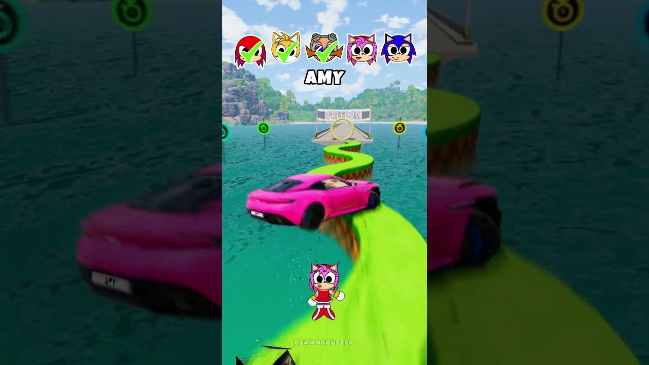 Sonic Car Jump Challenge with Knuckles , Tails , Amy , Sonic 