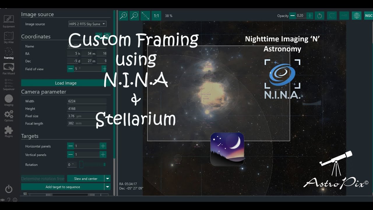 Framing assistant using NINA & Stellarium