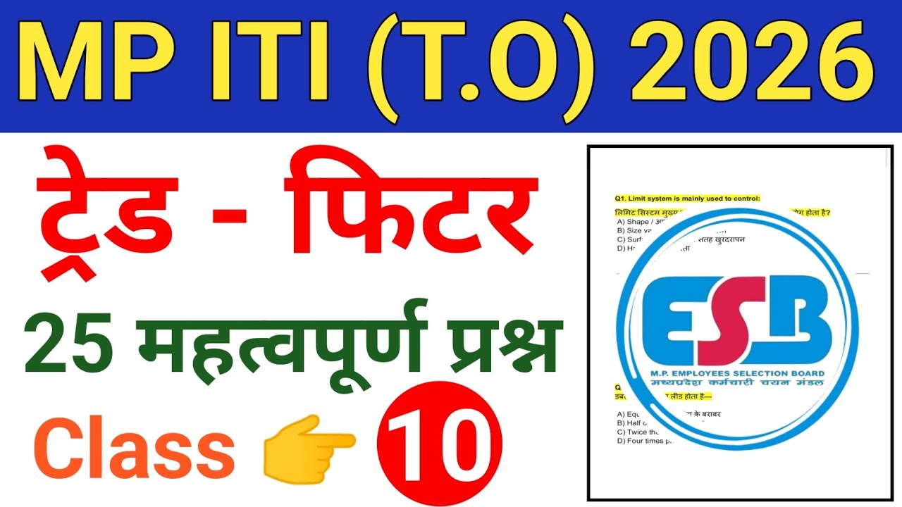 MP ITI Fitter MCQ Question paper 2026/ ITI Training Officer Fitter Theory MCQ 2026