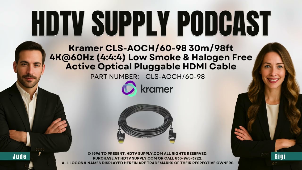 Kramer 30m/98ft 4K@60Hz (4:4:4) Low Smoke & Halogen Free Active Optical Pluggable HDMI Cable