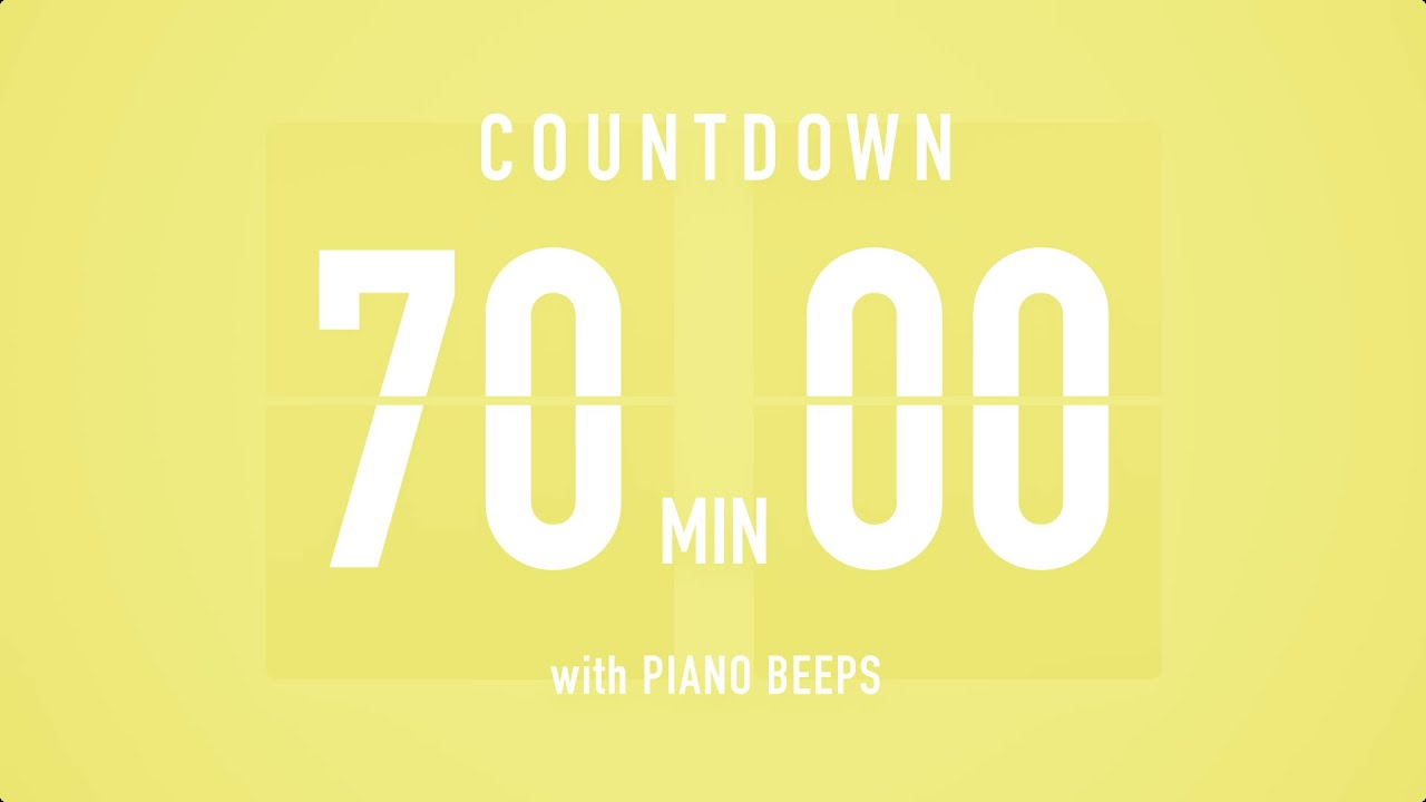 70 Minute Countdown Timer ⏳ Flip Clock with Piano Beeps 🎹🟡