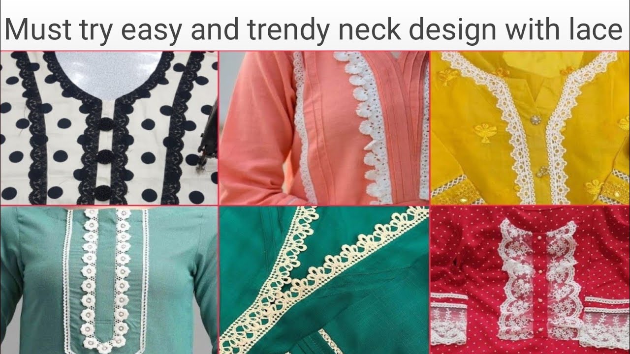 Classic Kurti Neck Design with Lace|Modern Lace Accent Neckline