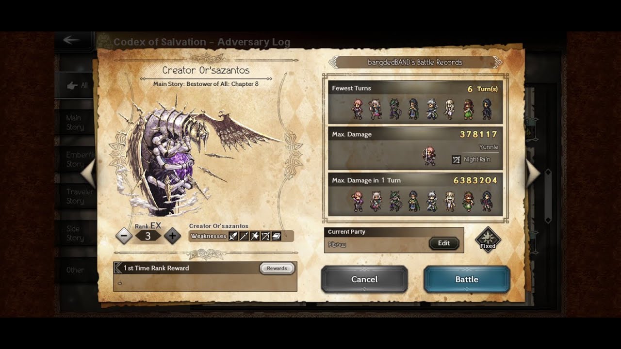 Octopath COTC GEP Creator Or'sazantos in 6T (bow dmg goes nuts)
