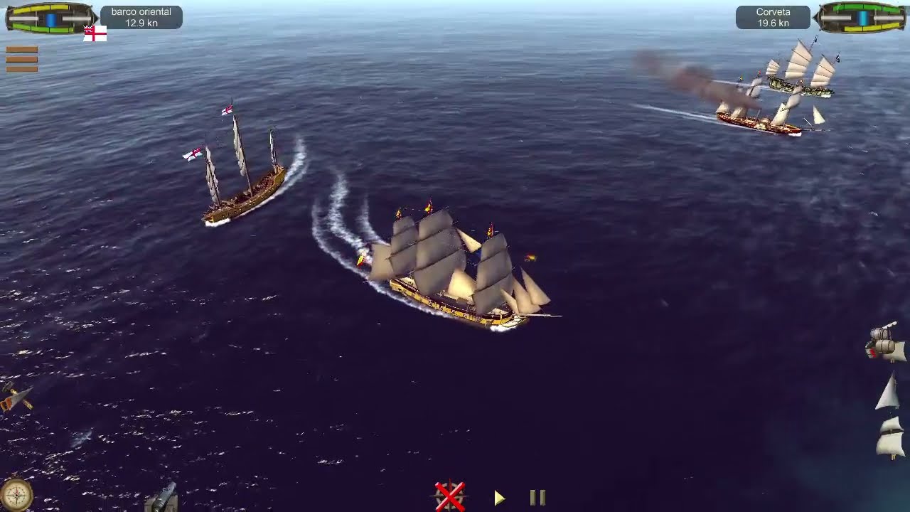 The Pirate Caribbean Hunt: Steam Corvette, Corvette vs 2 Junks