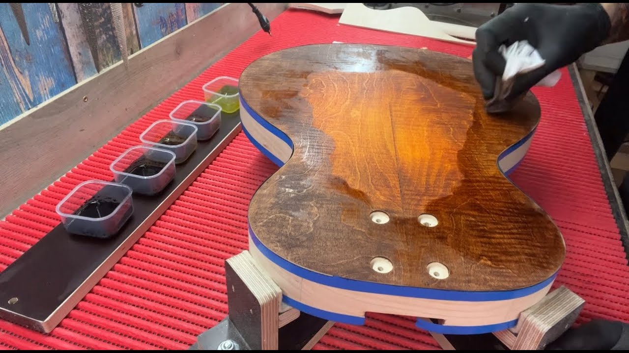 Making Guitar / Applying sealer, Sanding, Staining  Part5