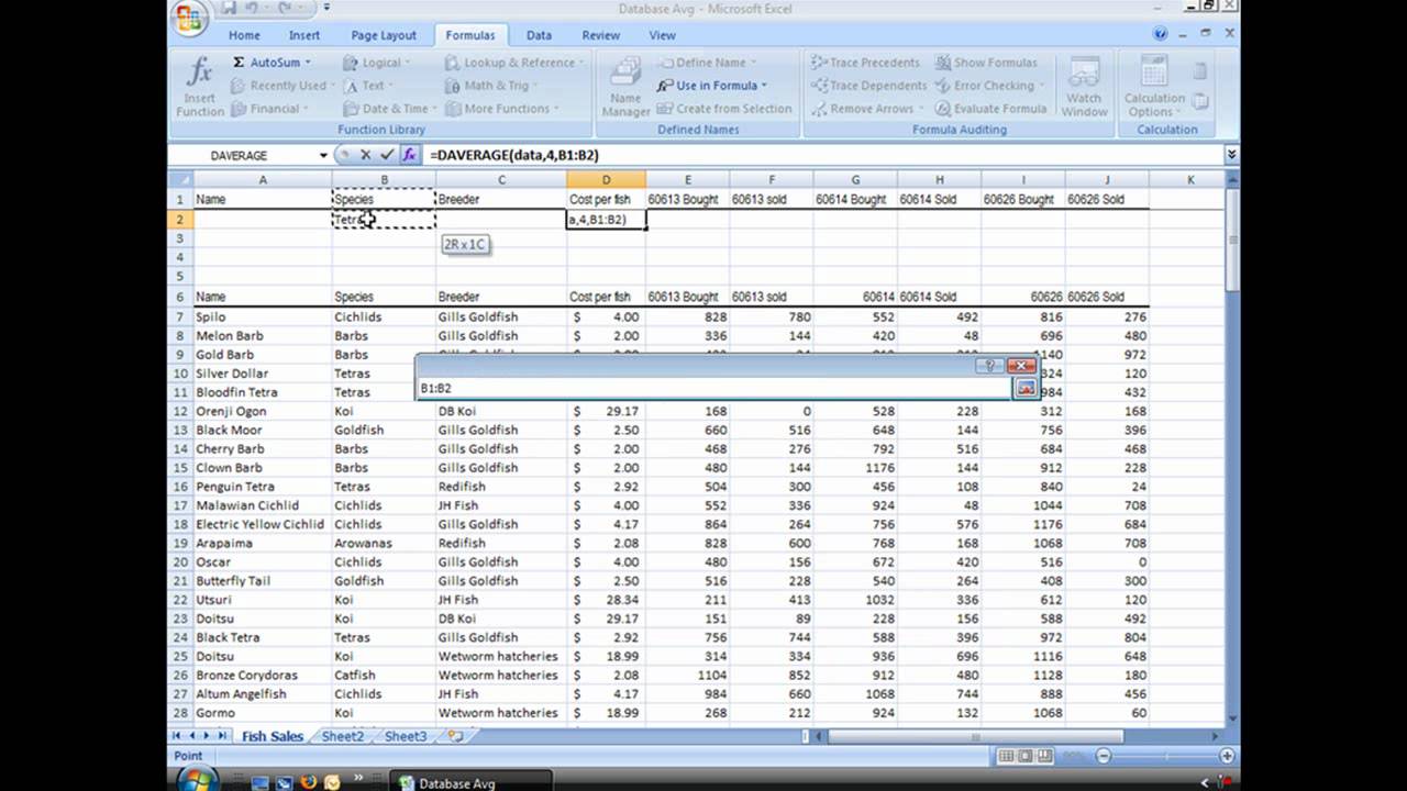 Microsoft Excel DAVERAGE Function