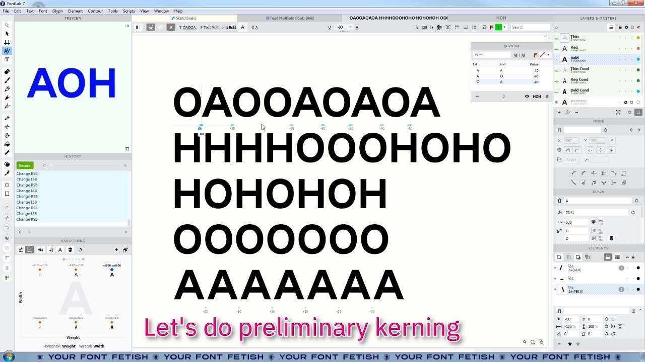 Creating a Variable font for beginners / Time-lapse / Fontlab 7 6 VI [Урок / Tutorial]
