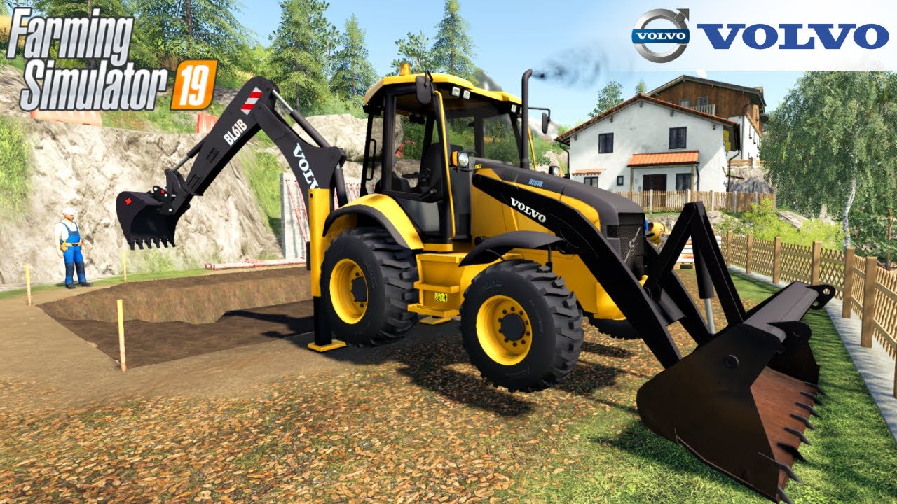 Farming Simulator 19 - VOLVO BL61B Backhoe Loader Digging A Pit
