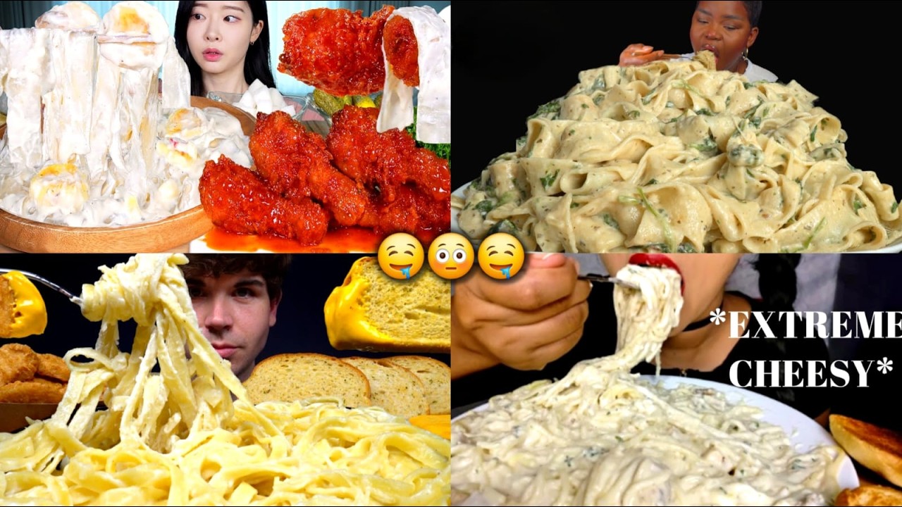 EXTREME Cheesy Alfredo Pasta Mukbang 😱| Creamy Spaghetti Eating ASMR