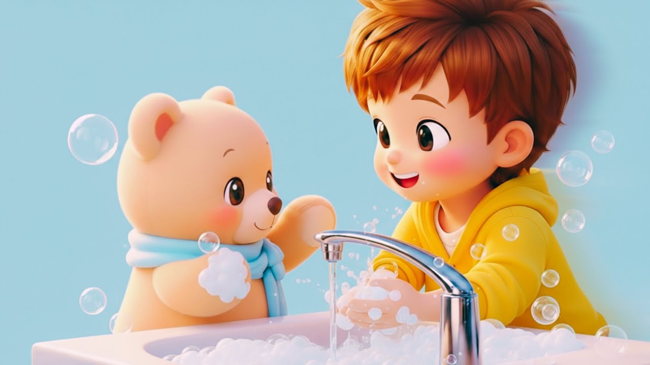 Playing with water and washing hands with little Leo 🚿🧸 | Calming songs for children