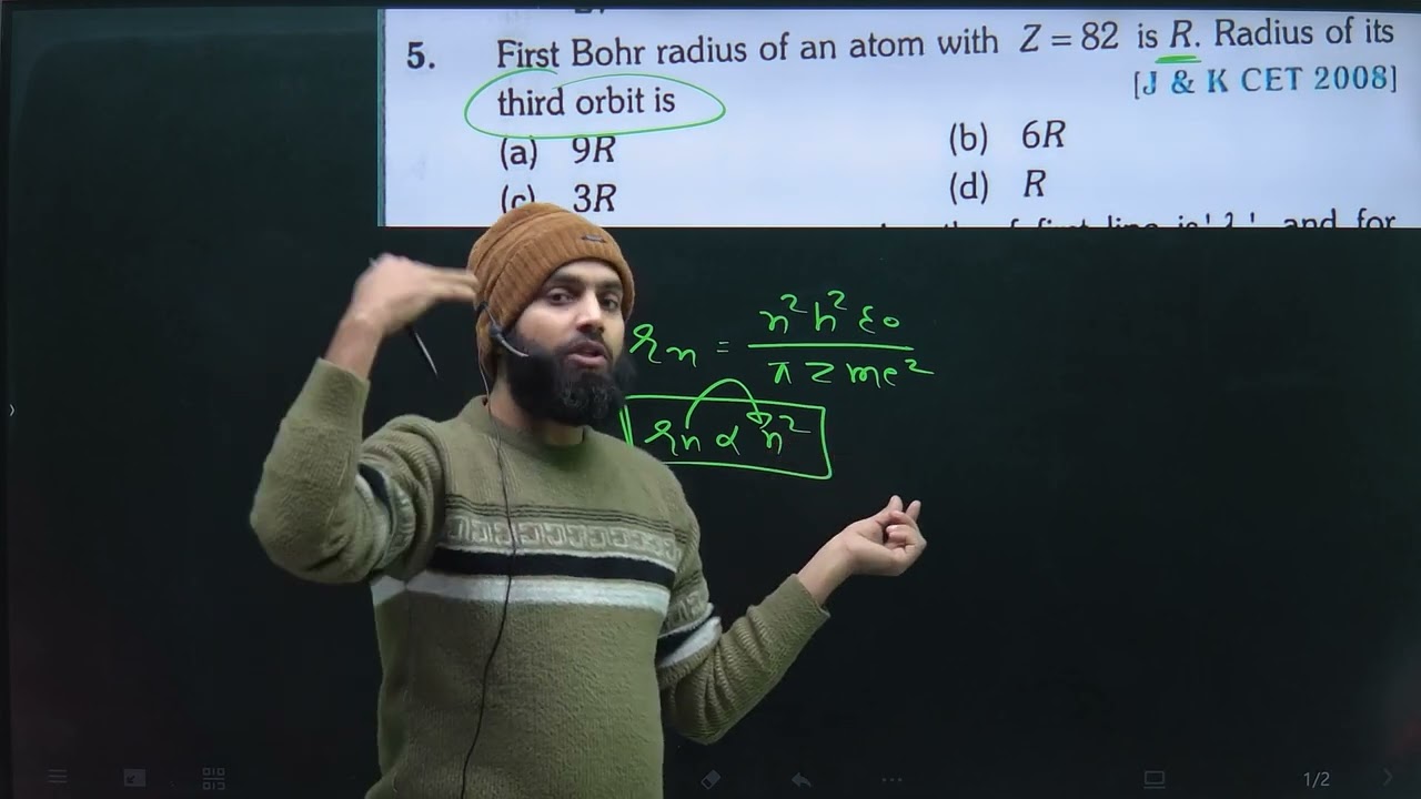Q-5 NEET Atomic and Nuclear Physics from Errorless: First bohr radius of an atom with Z=82 is R radi