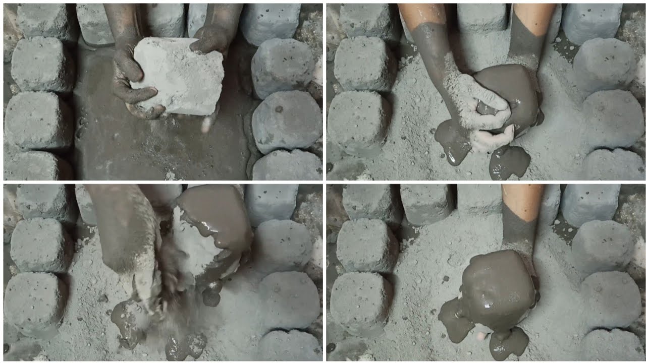 Floor Crumbling || Soft Pure Cement Crumbling+Smashing on (paste spread) Floor & Mixing ASMR #654