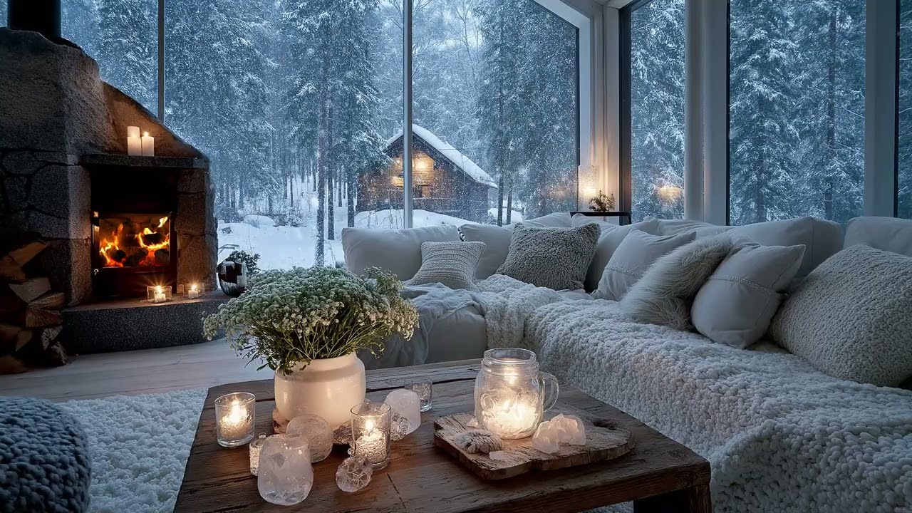 Snowfall Lounge Piano 🎹 | Cozy White Lounge with Flowers | 5 Hours Calm Focus Study Work