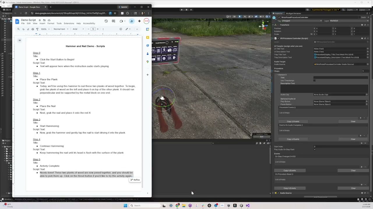 Unity Development Example - Setting Up a Procedure in VR