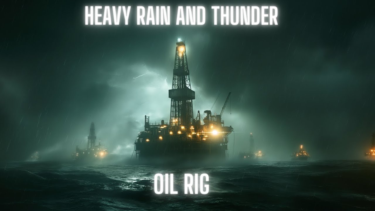 Heavy Rain and Thunder Ambience | Oil Rig | Sounds for sleep, study, relaxation, and meditation.