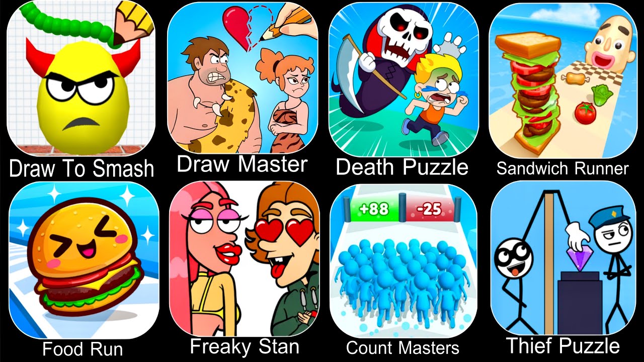 Roblox,Sprunki Survival,Draw To Smash,Draw Master,Death Puzzle,Sandwich Runner,Food Run,Freaky Stan
