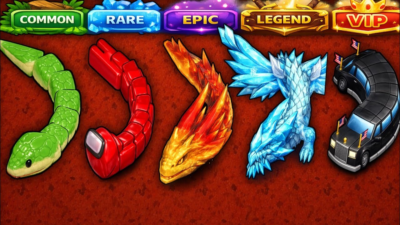 😱Snake Clash IO—COMMON 🆚 RARE 🆚 EPIC🆚LEGEND🆚VIP!MAX LEVEL Skin Comparison! Which Snake Is Best? #193