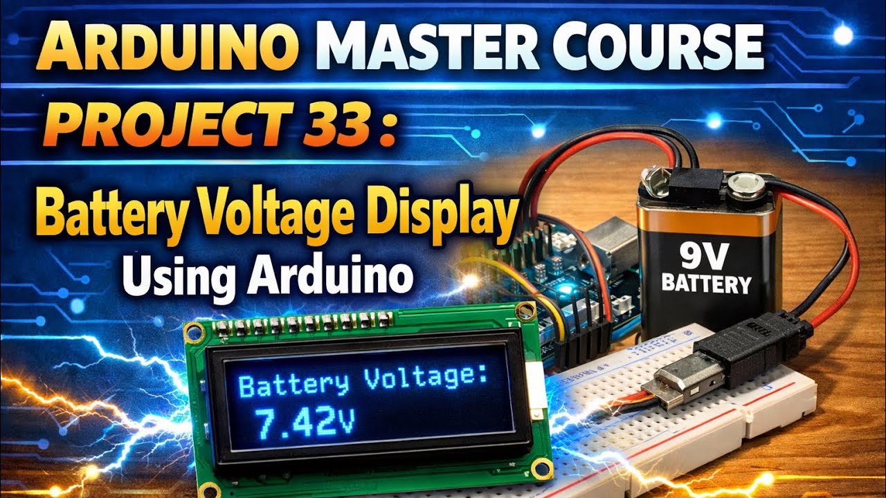 Arduino Master Course Project 33 : Battery Voltage Display Using Arduino