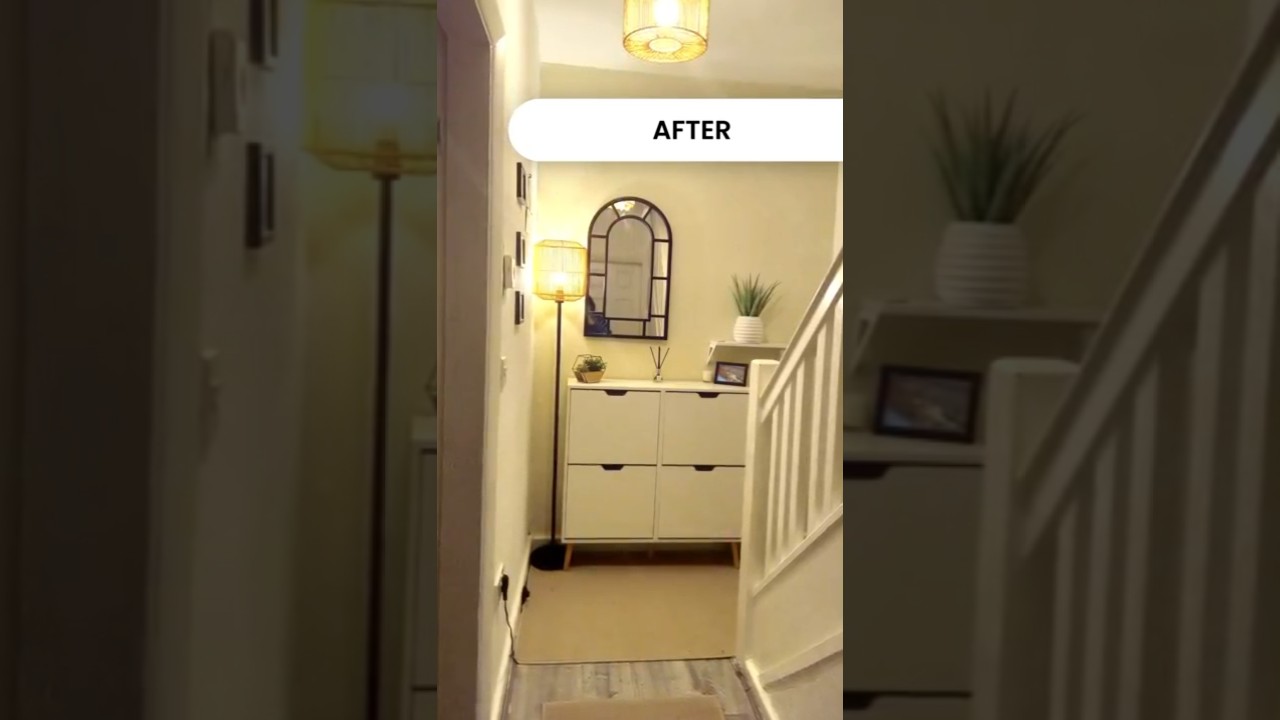 Small Hallway Transformation  Family of 5  North-Facing Glow-Up Dark Narrow Hallway Shoe Storage
