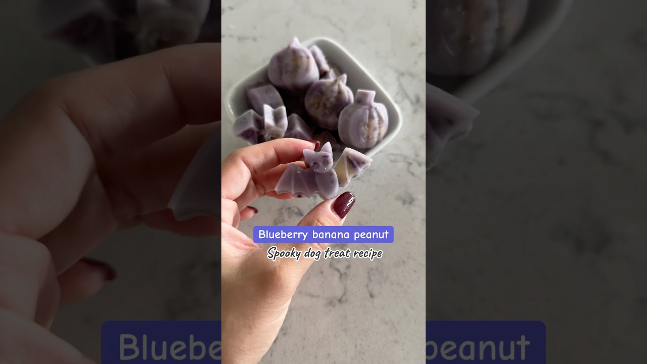 Blueberry banana and peanut butter spooky dog treat recipe for Halloween