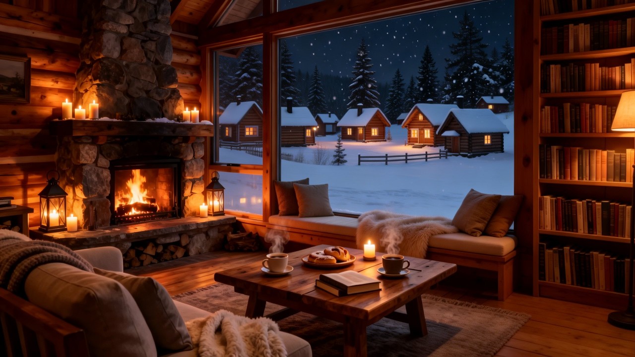Peaceful Winter Forest ❄️ Cozy Cabin Fireplace & Soft Piano Jazz