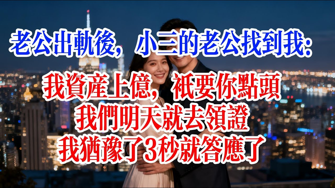 老公出軌後，小三的老公找到我：我資產上億，只要你點頭，我們明天就去領證，我猶豫了3秒就答應了#故事頻道 #爱情故事 #情感故事 #出軌 #婚姻 #小说