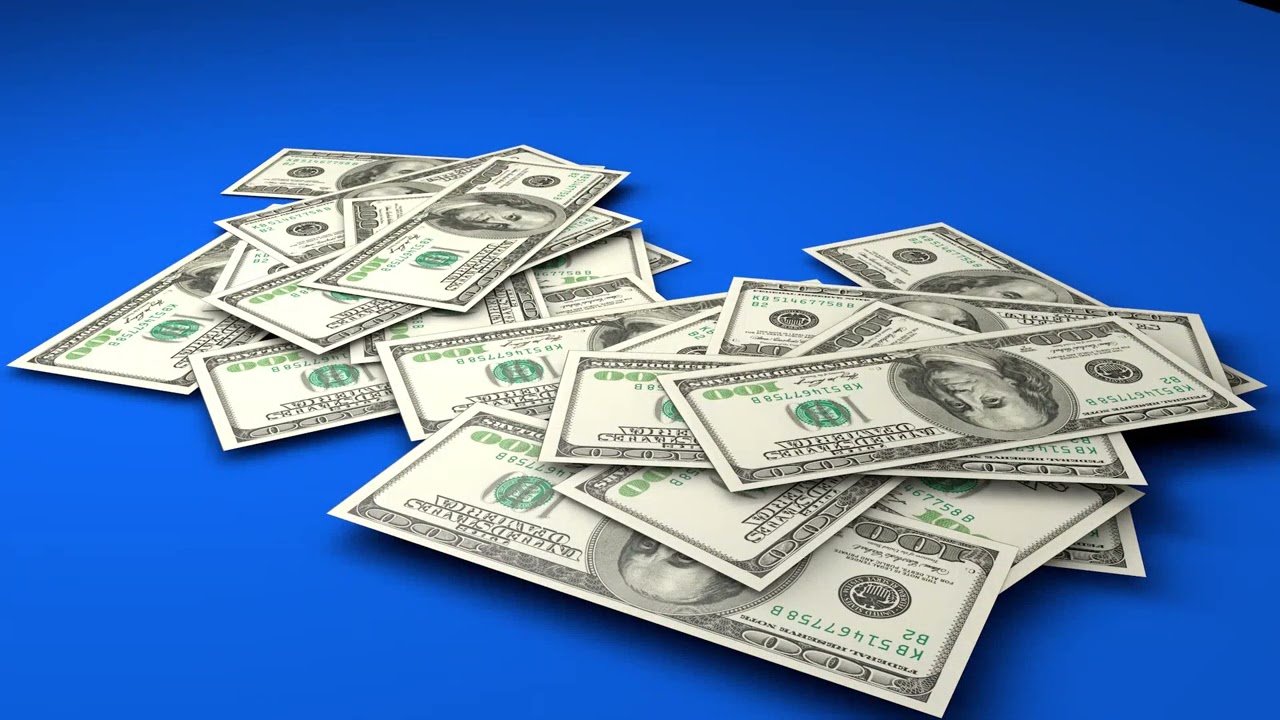Dollar earnings, blue screen background for montage.FREE TO USE.