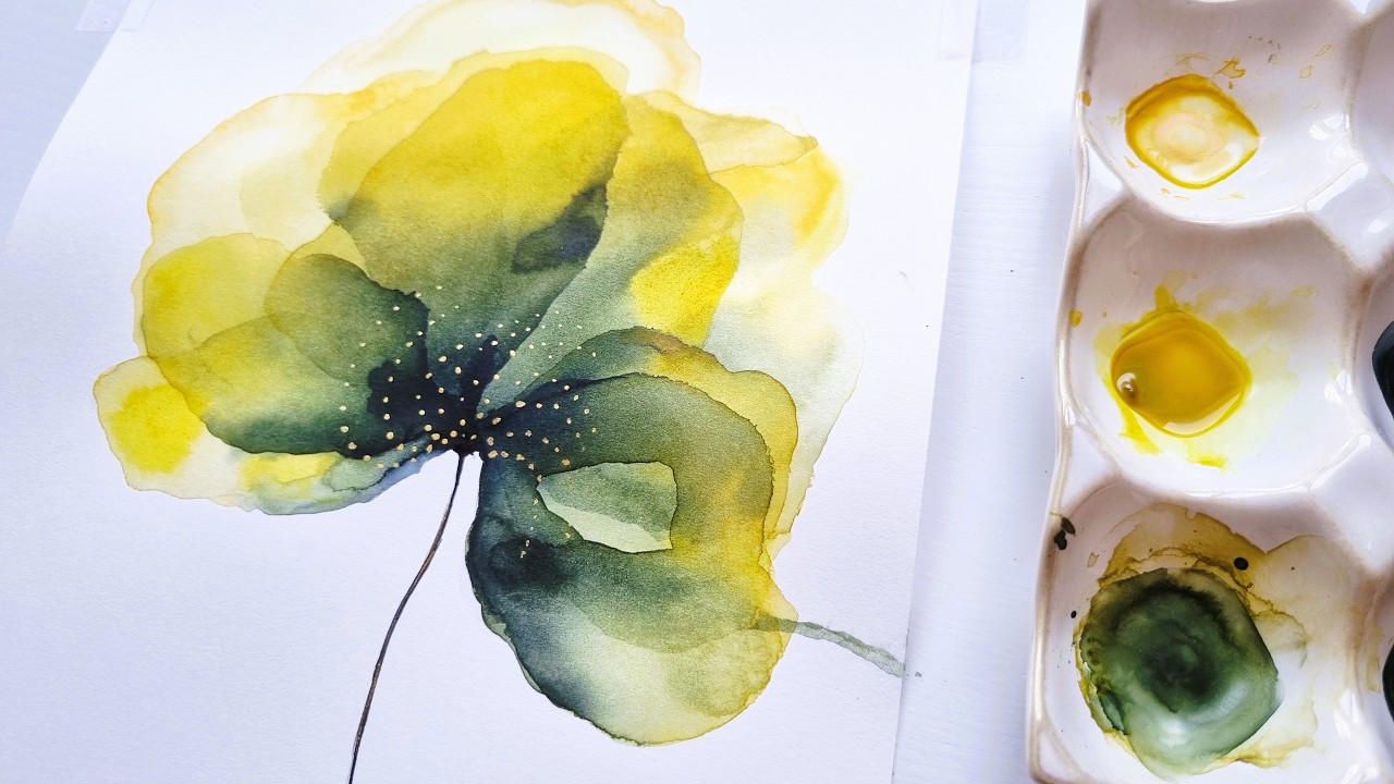 How to Paint Layered Transparent Flower in Abstract Watercolor