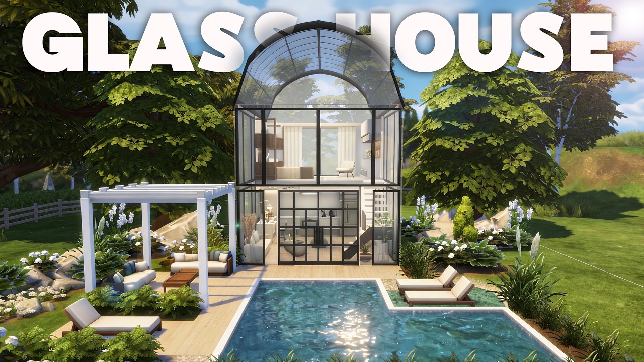 Modern Glass Loft House with Pool 🌿 | The Sims 4 ASMR Speed Build | 20x20 Aesthetic Home (No CC)