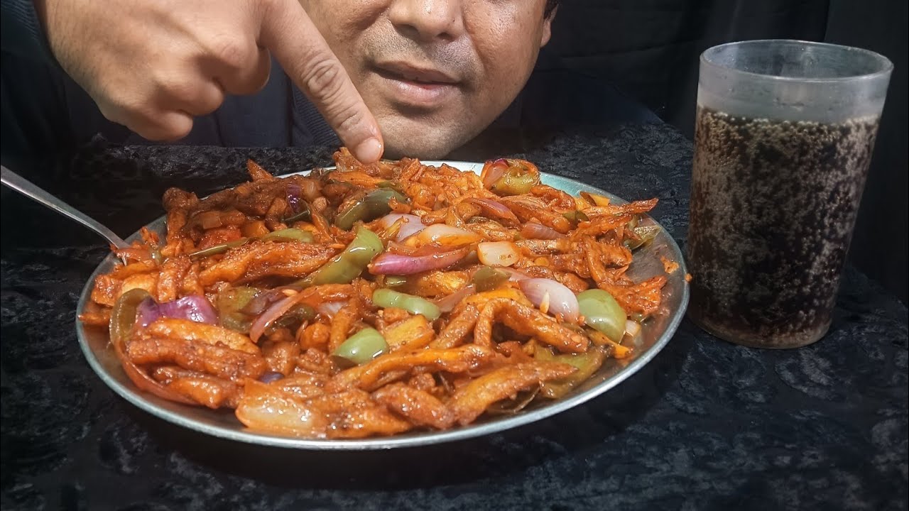 Mukbang!! Eating  spicy chilly potato 🔥 🔥 with cold drink 