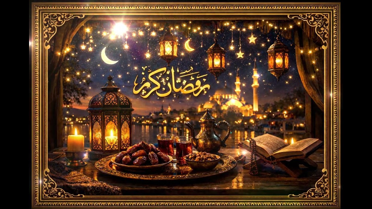بمناسبة رمضان خلفية هادئة، مصمَّمة لتُعرض كلوحة ثابتة على الشاشة، تضيف جوًا من السكينة والهدوء