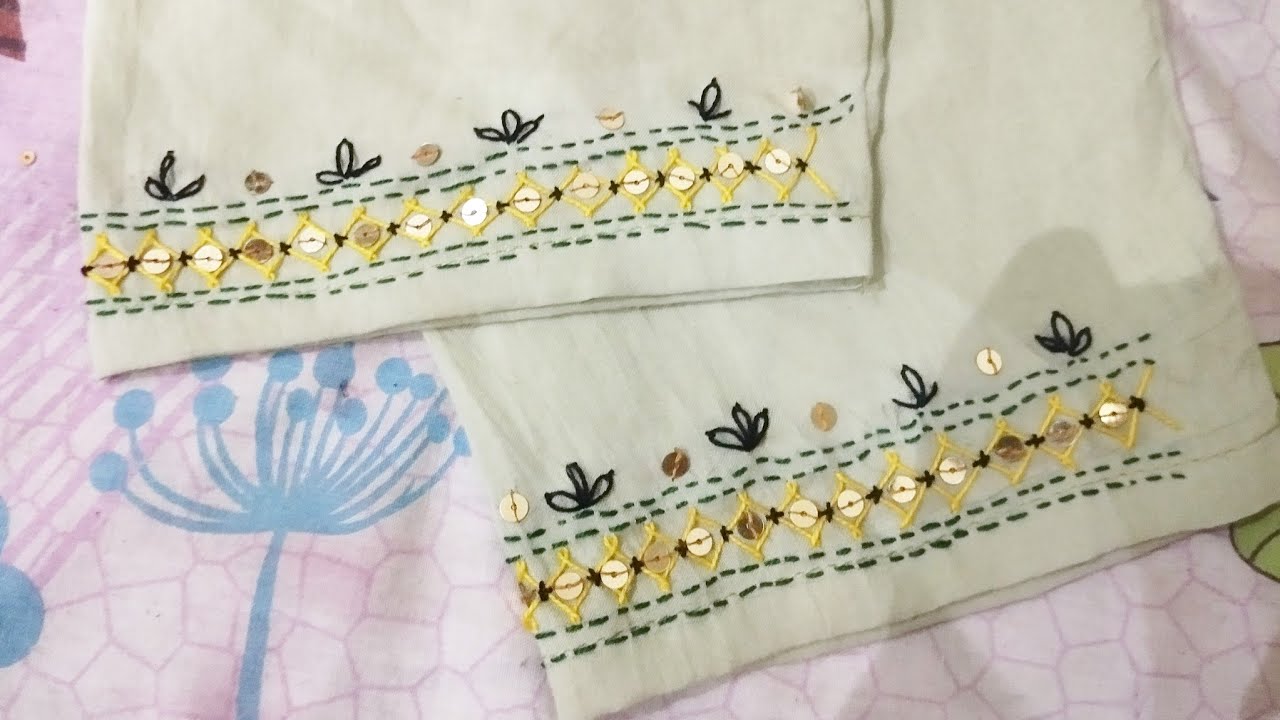 Kacha tanka hand embroidery design//easy kacha tanka trick// hand embroidery border trouser design