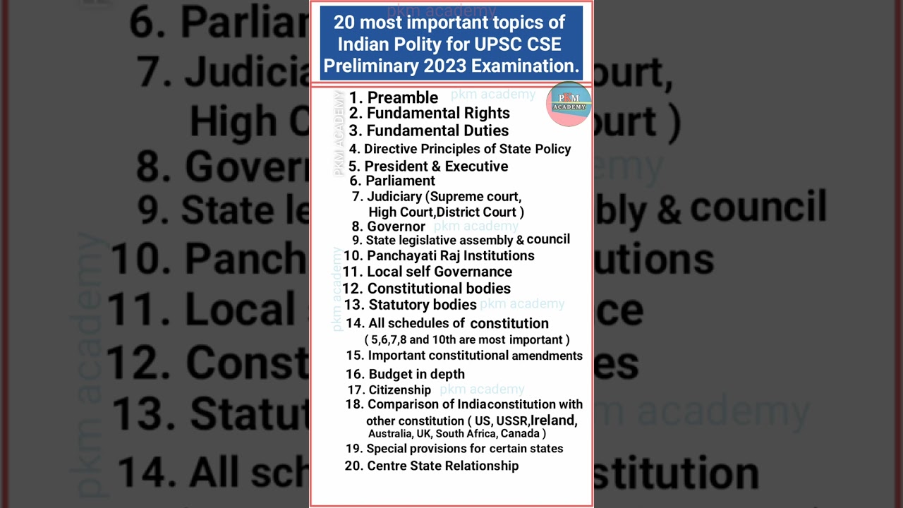 Most Important topics of Indian Polity || UPSC CSE Preliminary 2023 Examination || upsc || gk