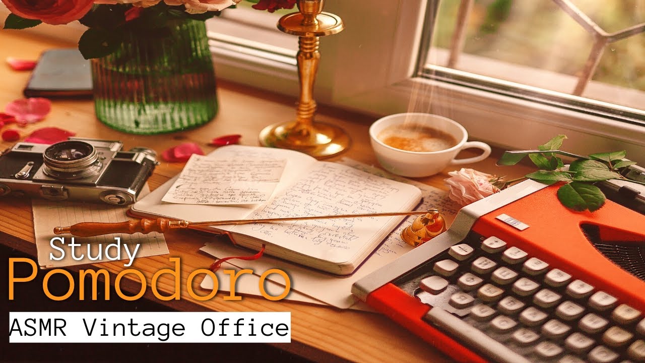 POMODORO Study Ambience | Vintage Office Aesthetic | ASMR Typing & Ambience Sounds | POMODORO 50/10